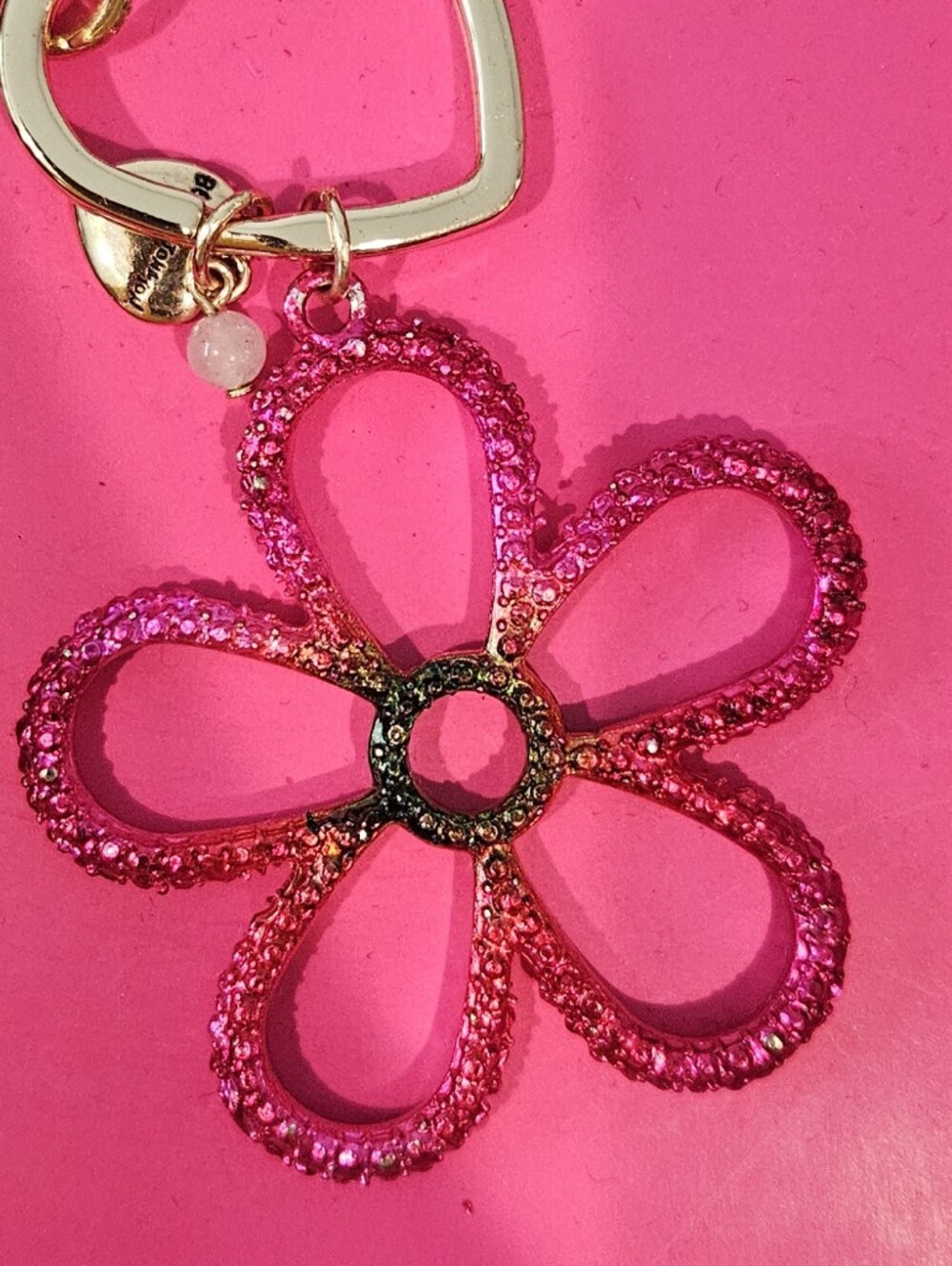 NWT Betsey Johnson Pink Rhinestone Flower Purse Charm / Bag Charm / Keychain - Picture 5 of 8